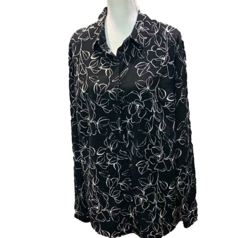A.new day Black & White Button Front Floral Shirt